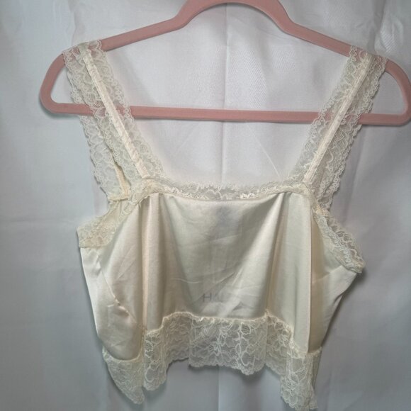Haute Satin Lace Trim Camisole Lingerie Crop Top – Ivory - Picture 6 of 7